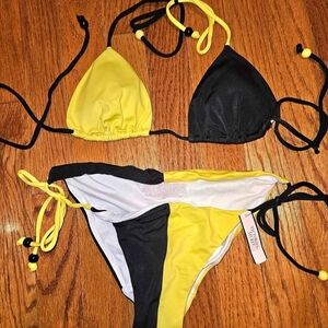 Victoria Secret Yellow and Black Bikini Set